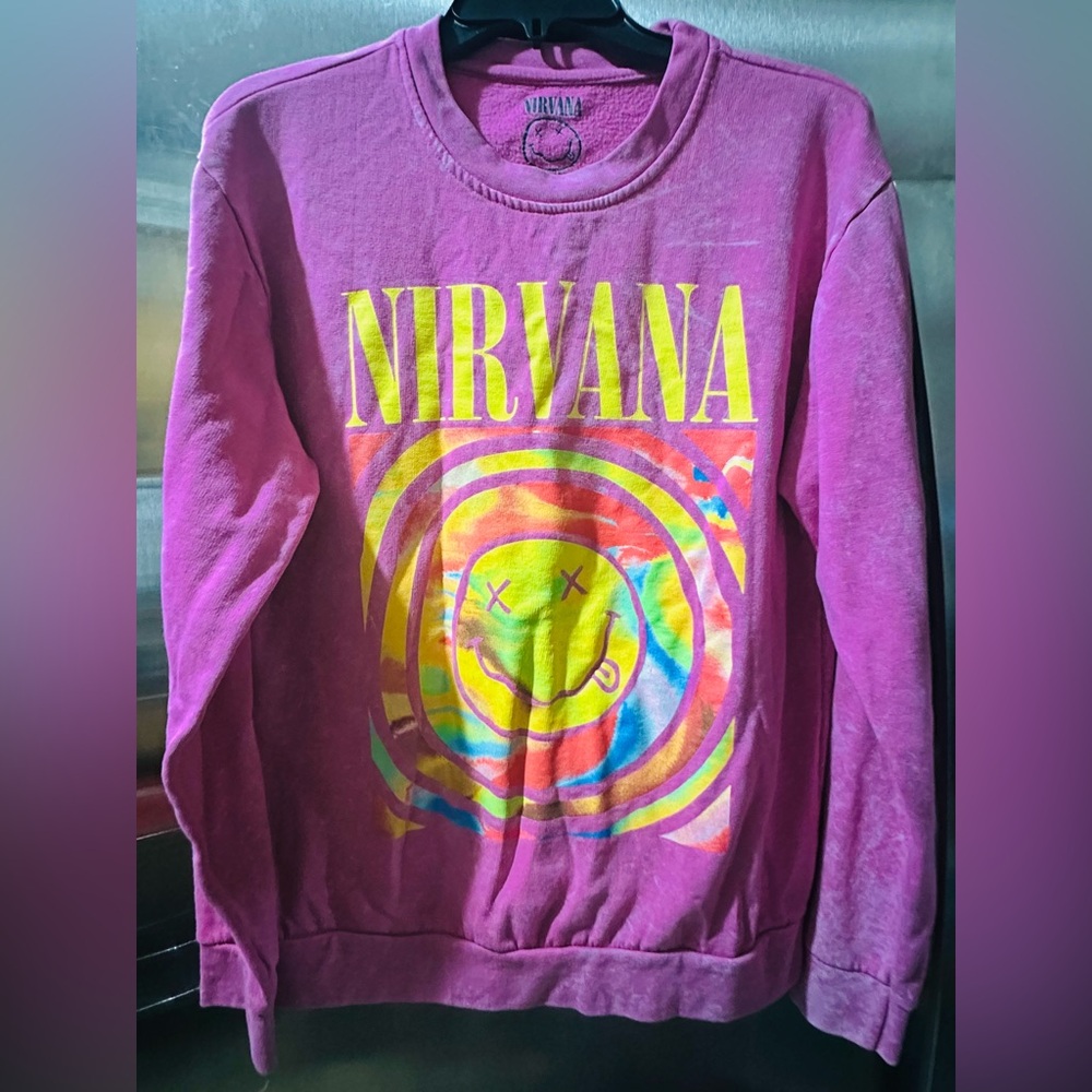 NIRVANA✨🩷💛Vibrant Pink Crew Neck Sweater